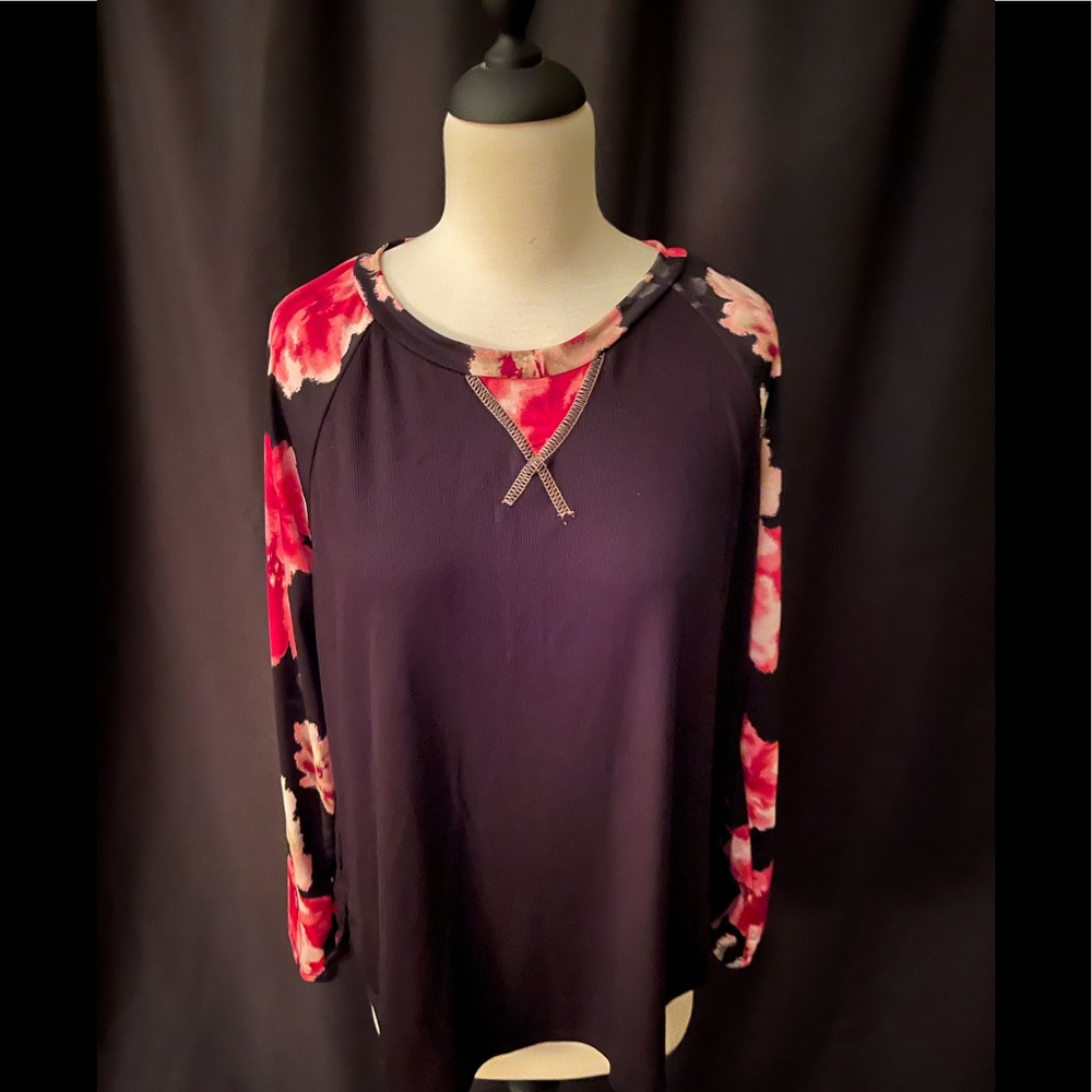 Sew In Love- Black Long Sleeve Floral Shirt